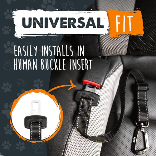Dog Car Seat Belt - Universal Pet Safety Restraint Made with Durable Seatbelt Material, Featuring All-Metal Hardware and Adjustable Strap, Exceeding Safety Standards for Secure Travel (Black)