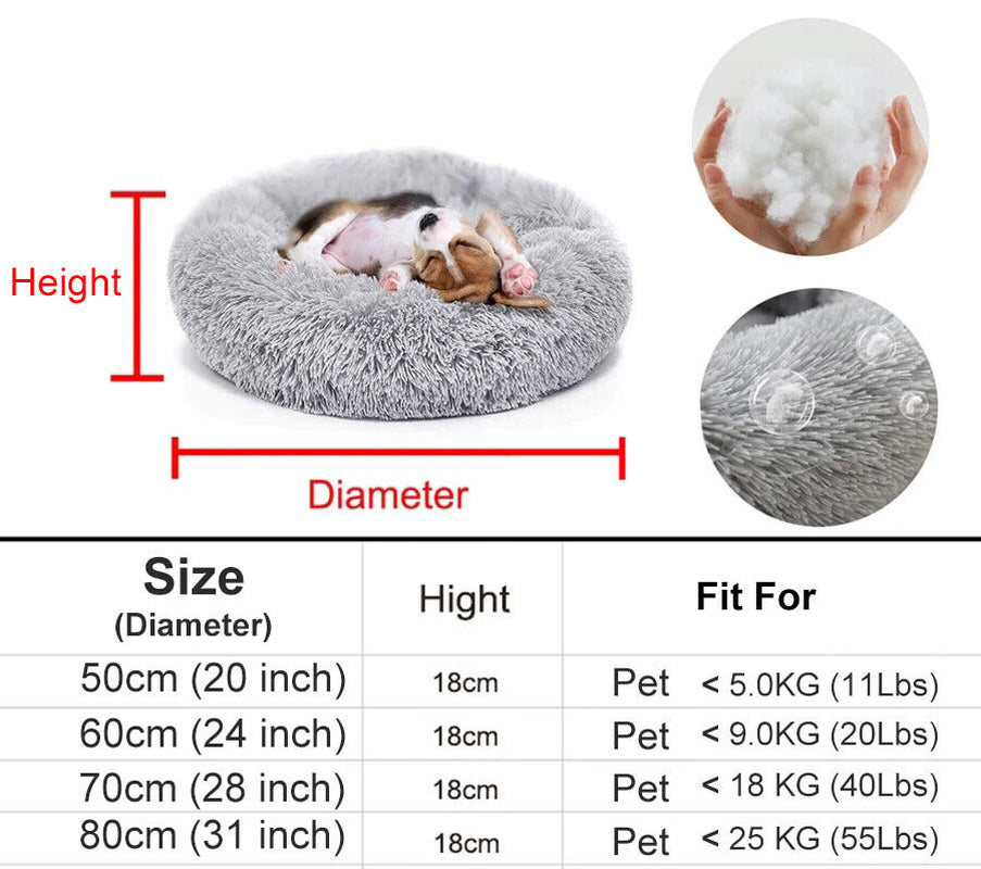 Large Plush Donut Dog Bed - Calming Anti-Anxiety Washable Pet Bed for Cats and Dogs
