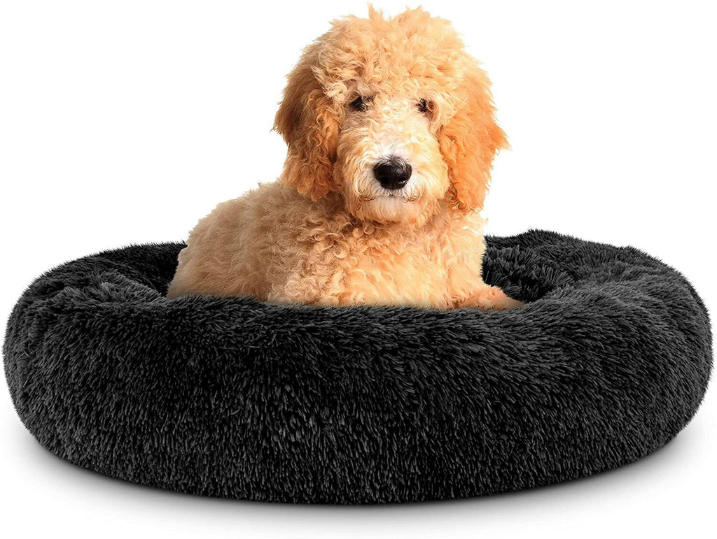 Large Plush Donut Dog Bed - Calming Anti-Anxiety Washable Pet Bed for Cats and Dogs