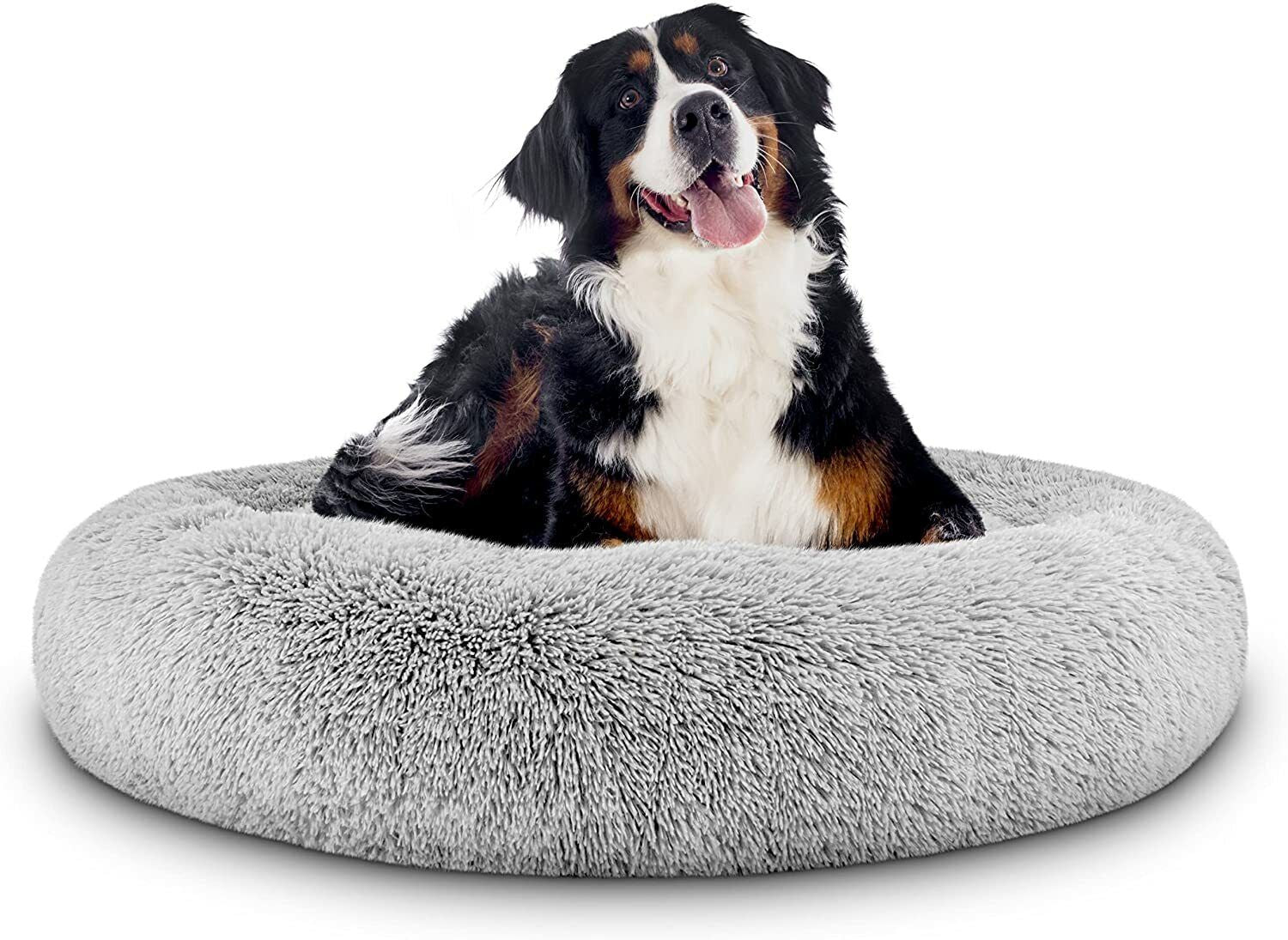 Large Plush Donut Dog Bed - Calming Anti-Anxiety Washable Pet Bed for Cats and Dogs