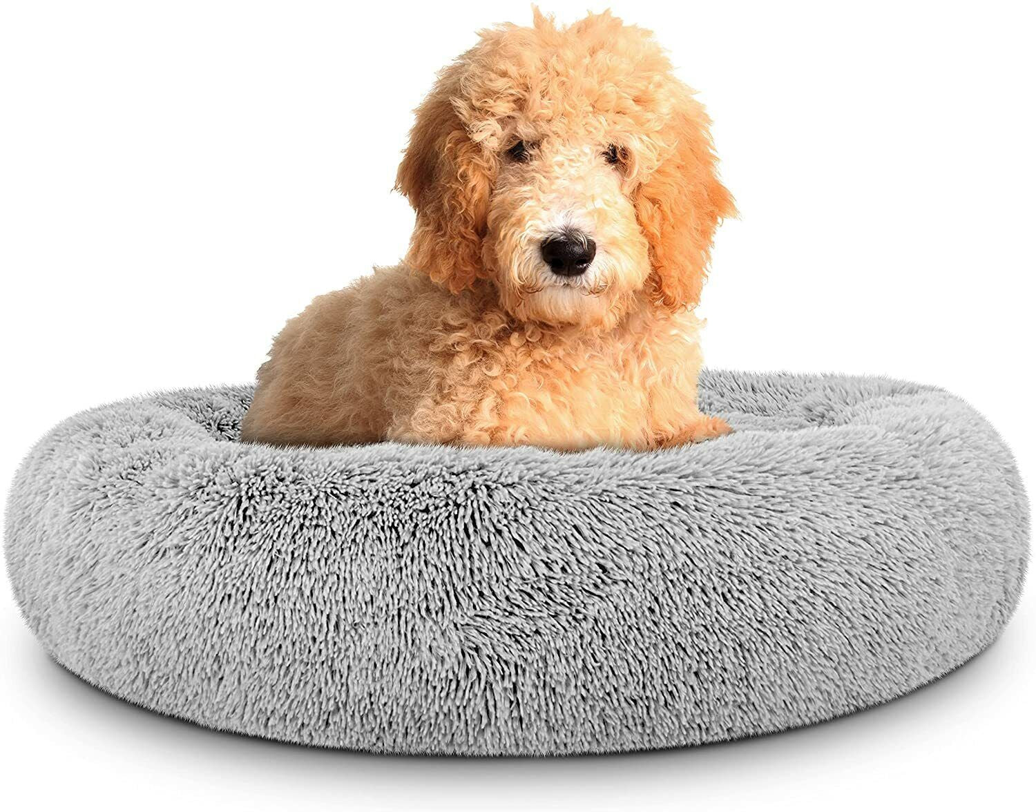 Large Plush Donut Dog Bed - Calming Anti-Anxiety Washable Pet Bed for Cats and Dogs