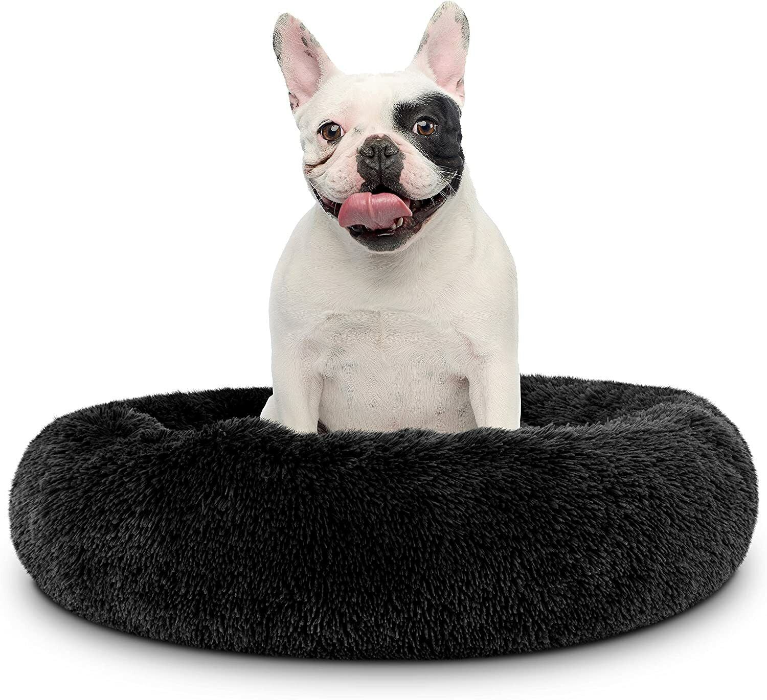 Large Plush Donut Dog Bed - Calming Anti-Anxiety Washable Pet Bed for Cats and Dogs