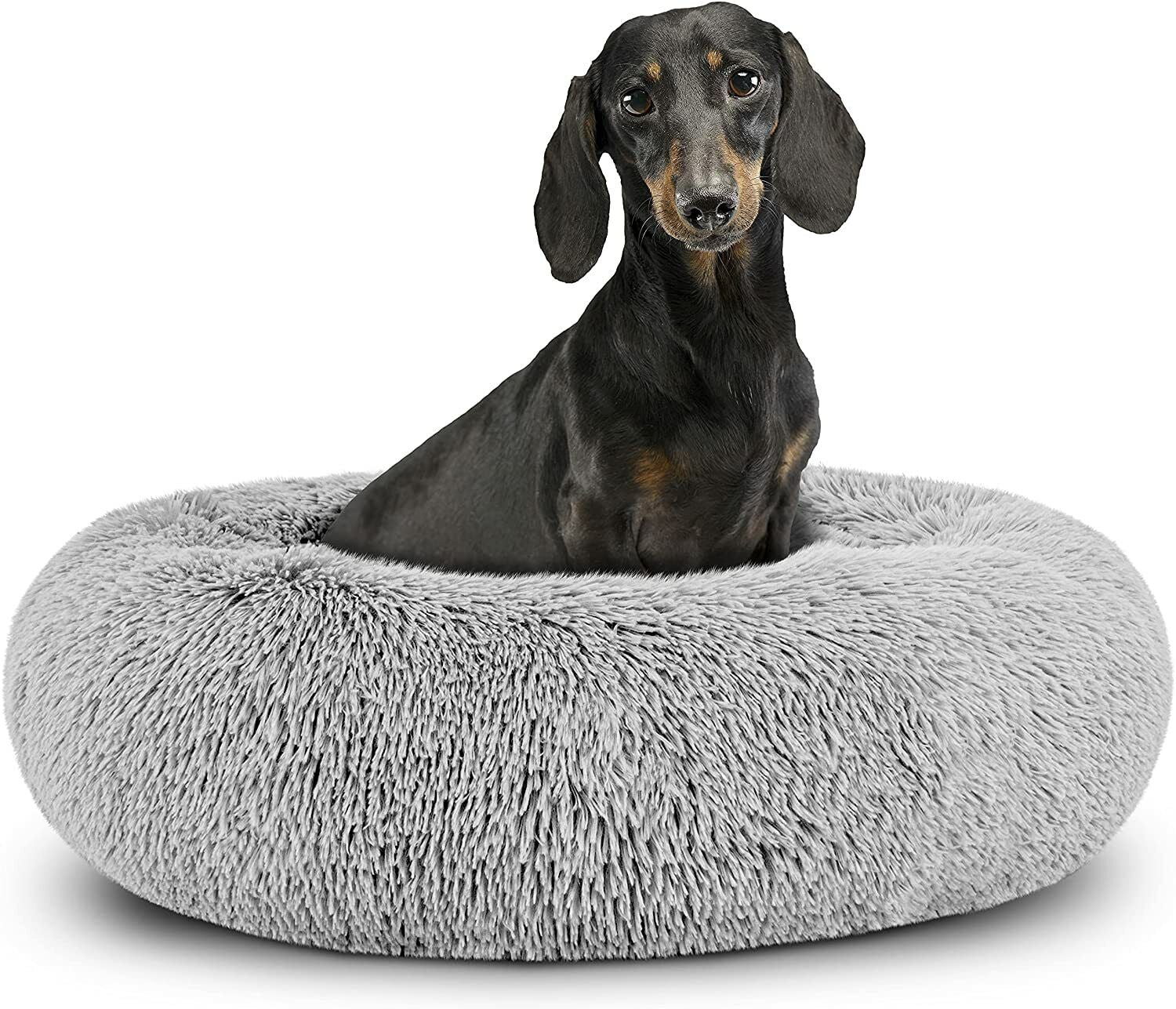 Large Plush Donut Dog Bed - Calming Anti-Anxiety Washable Pet Bed for Cats and Dogs
