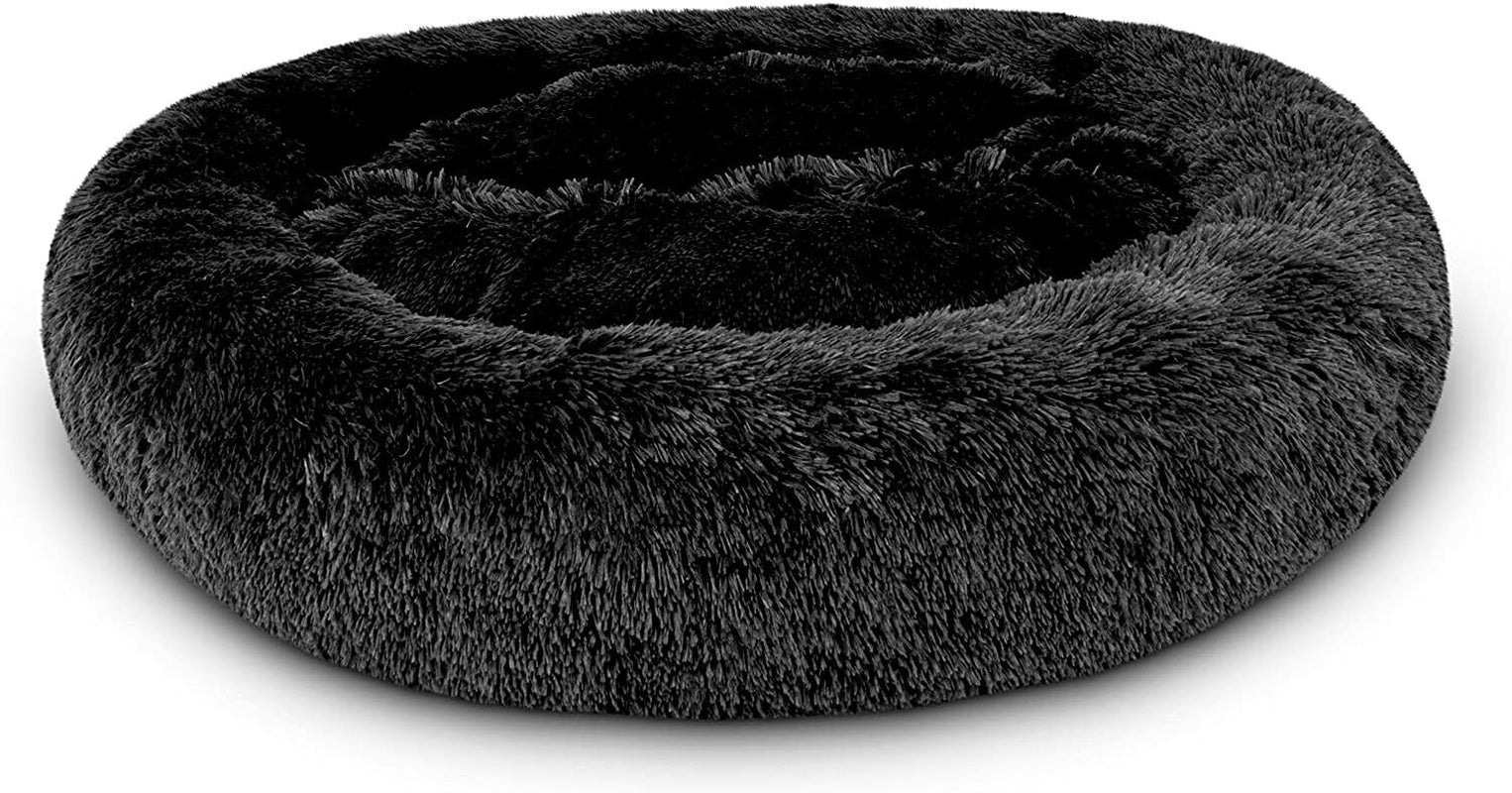 Large Plush Donut Dog Bed - Calming Anti-Anxiety Washable Pet Bed for Cats and Dogs