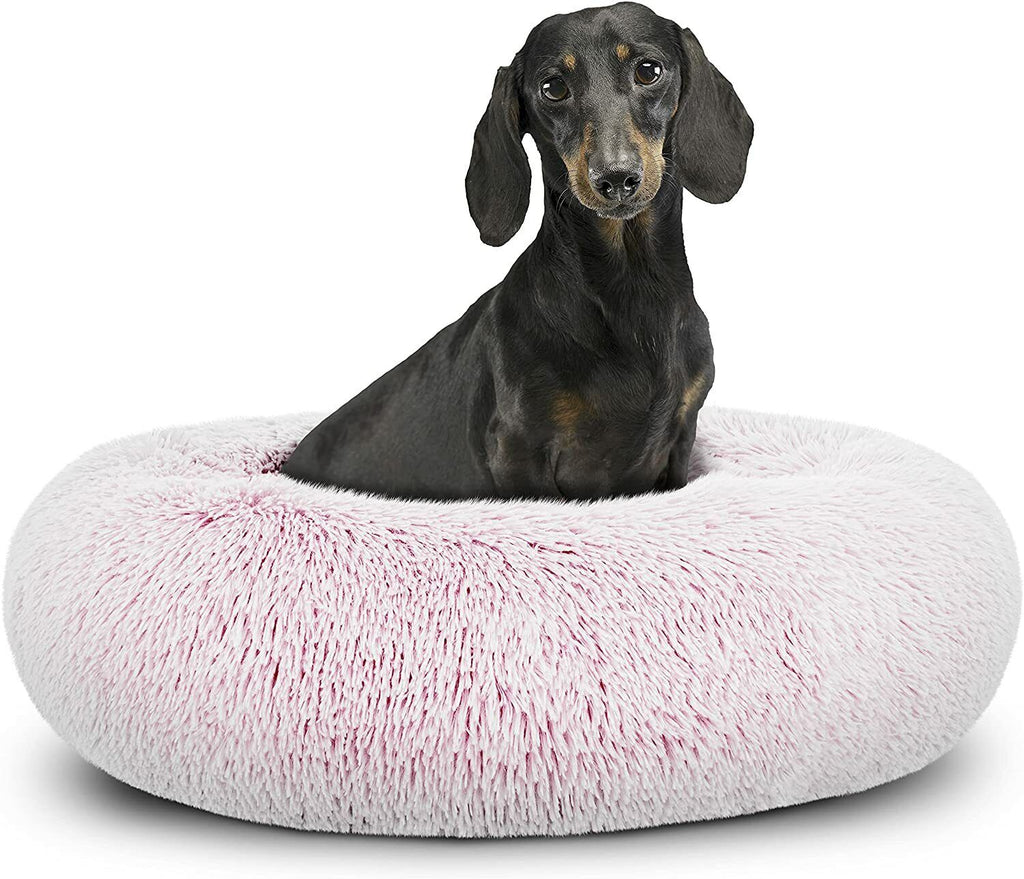 Large Plush Donut Dog Bed - Calming Anti-Anxiety Washable Pet Bed for Cats and Dogs