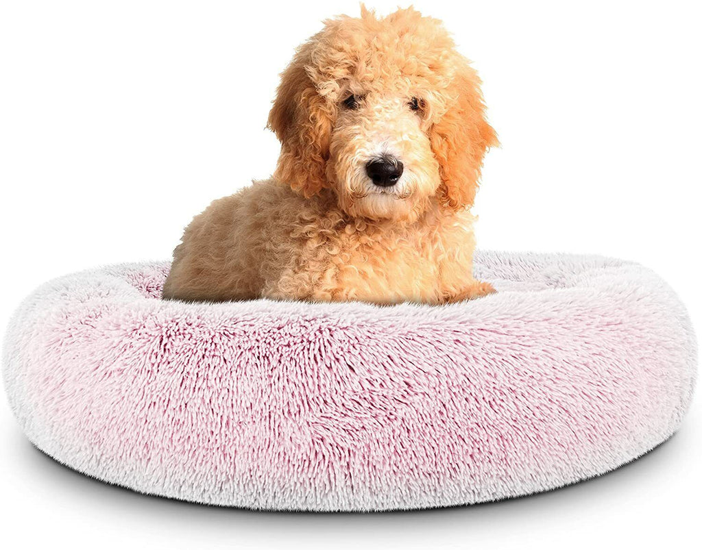 Large Plush Donut Dog Bed - Calming Anti-Anxiety Washable Pet Bed for Cats and Dogs