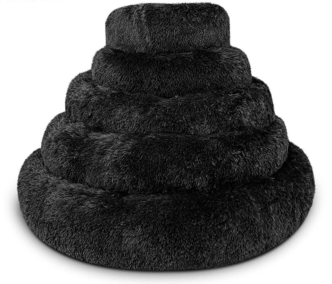 Large Plush Donut Dog Bed - Calming Anti-Anxiety Washable Pet Bed for Cats and Dogs
