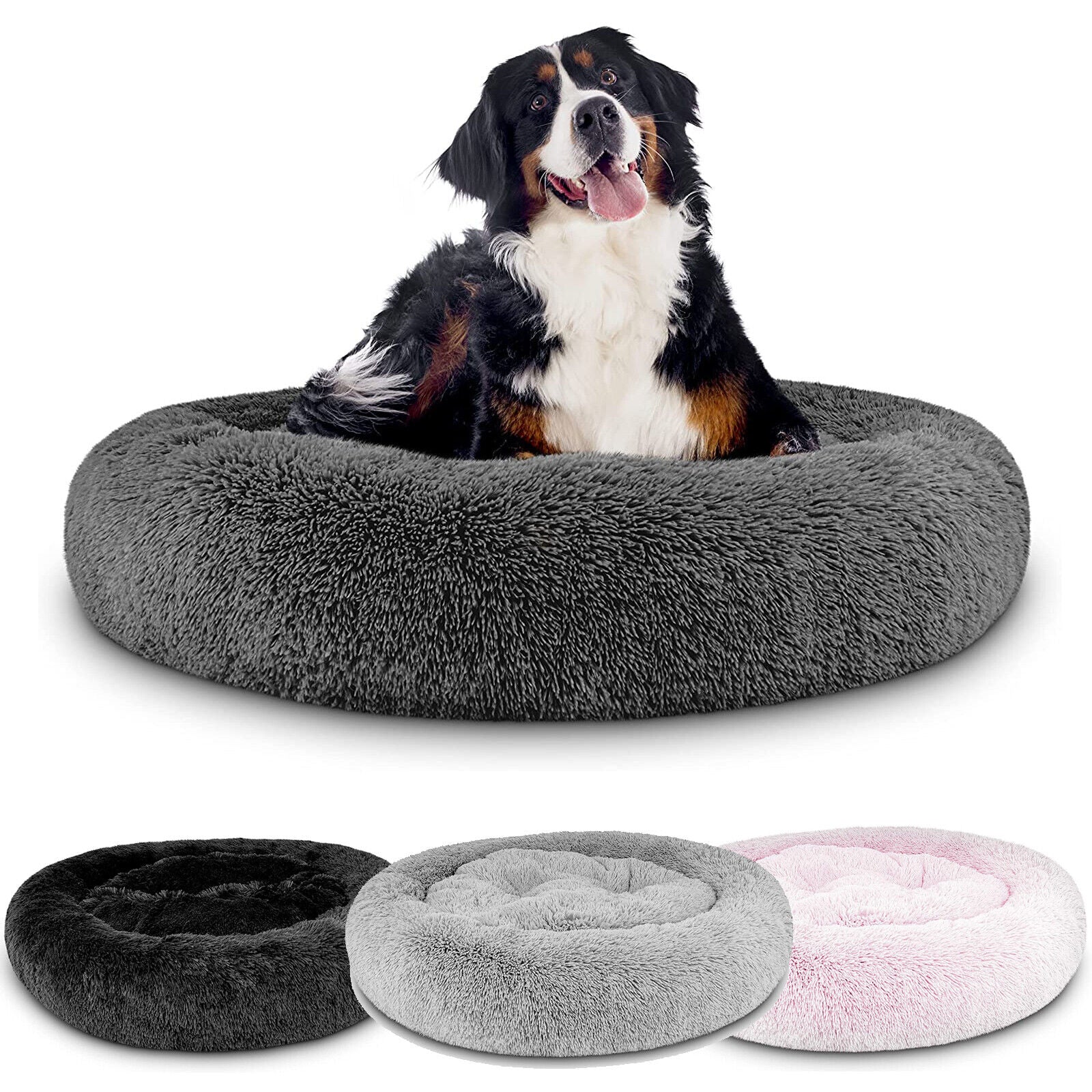 Large Plush Donut Dog Bed - Calming Anti-Anxiety Washable Pet Bed for Cats and Dogs