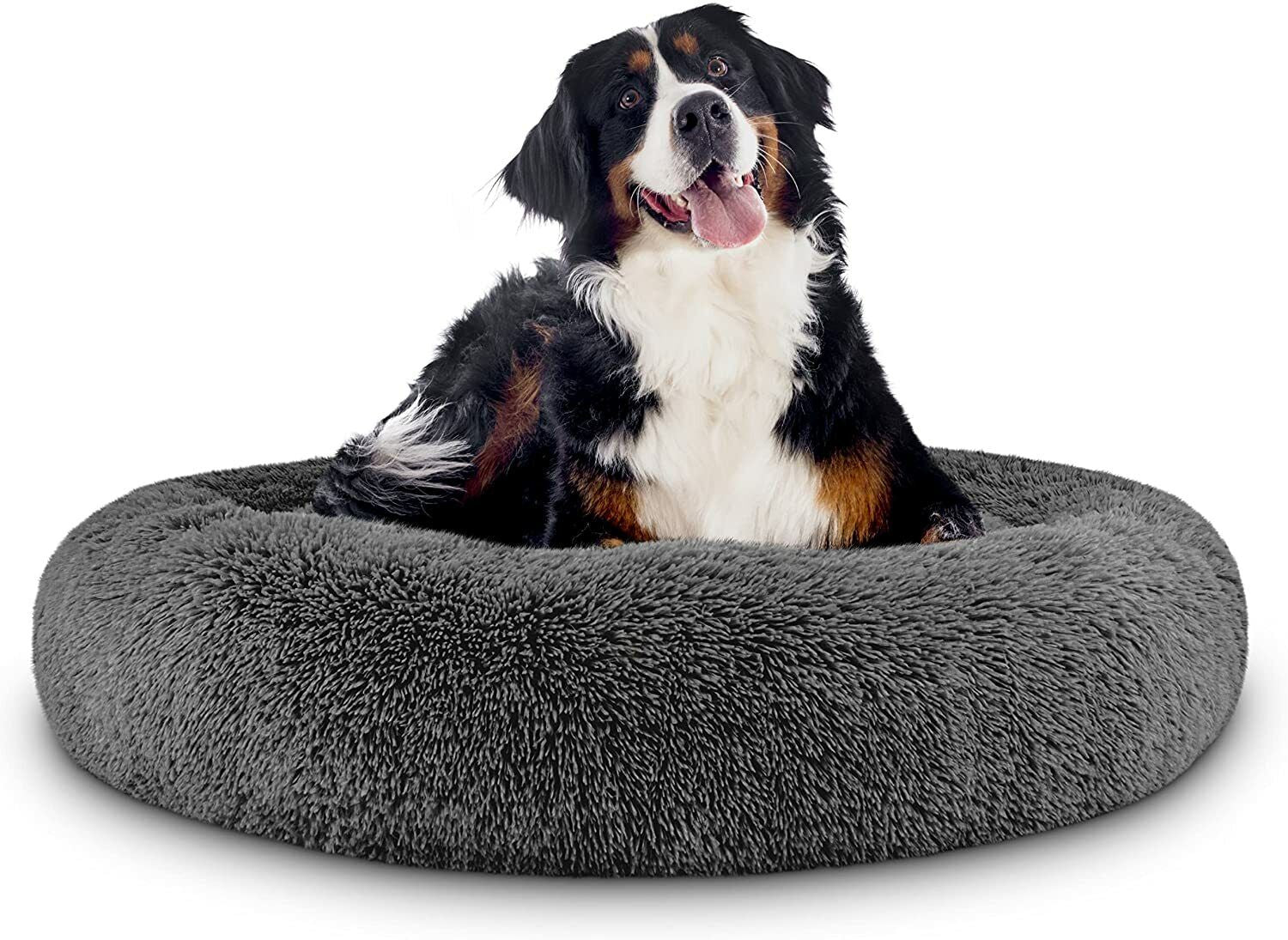 Large Plush Donut Dog Bed - Calming Anti-Anxiety Washable Pet Bed for Cats and Dogs