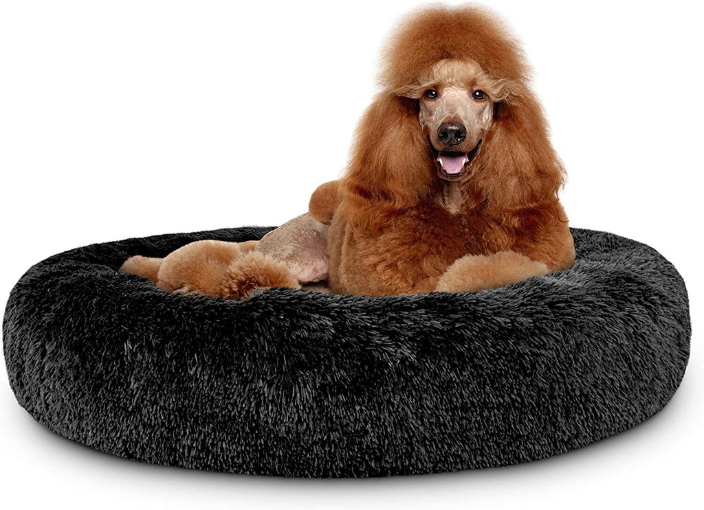 Large Plush Donut Dog Bed - Calming Anti-Anxiety Washable Pet Bed for Cats and Dogs