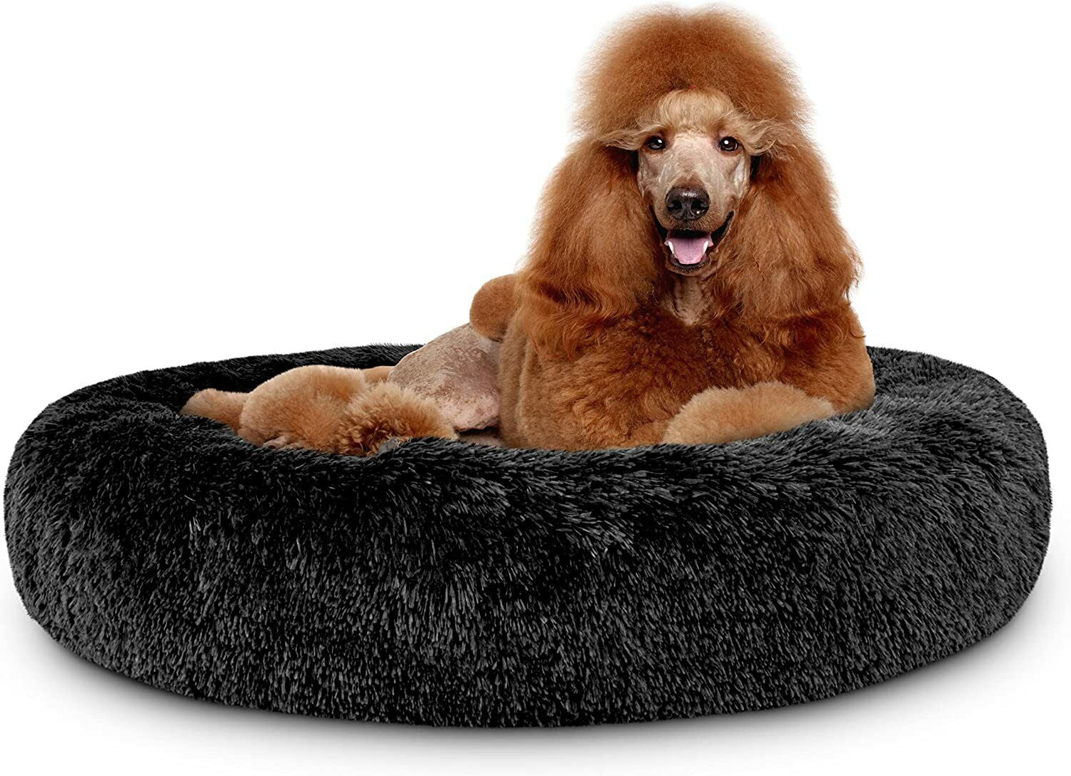Large Plush Donut Dog Bed - Calming Anti-Anxiety Washable Pet Bed for Cats and Dogs